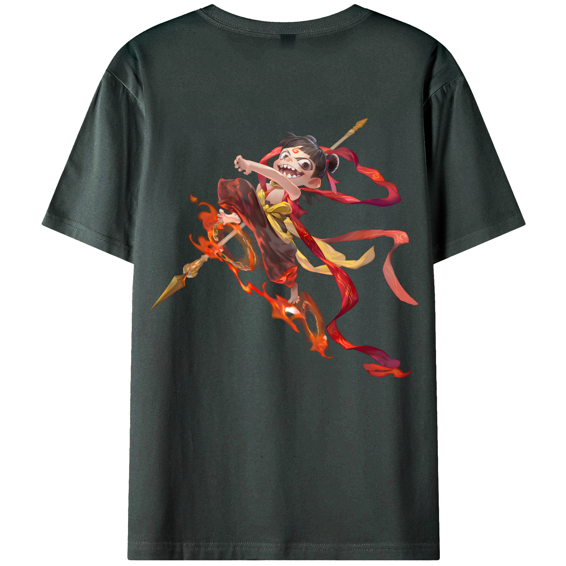 （画像用） Ne Zha 2 ナタ 魔童の大暴れ 綿100％ メンズ半袖Tシャツ（バックプリント） 通気性